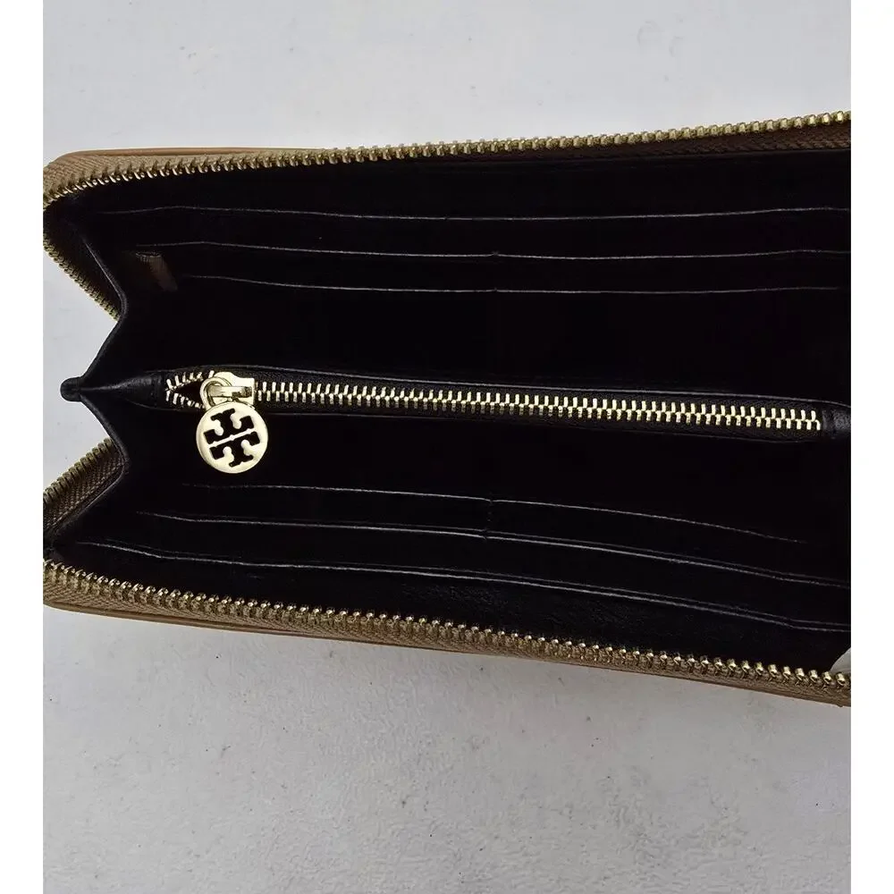 Tory Burch Patent Leather Zip Around Continental Wallet Caramel